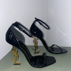 Saint Laurent OPYUM SANDALS IN PATENT LEATHER WITH GOLD-TONE HEEL 39.5